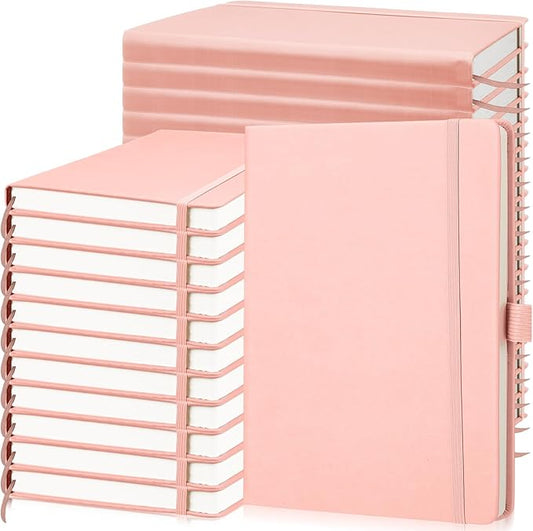Laumoi 14 Pack Hardcover Journal Notebooks Bulk A5/A4/B5 Journaling Notebook Wide Ruled PU Leather Ruled Lined Journals with Pen Holder for School Business Work Writing (Pink,A5)