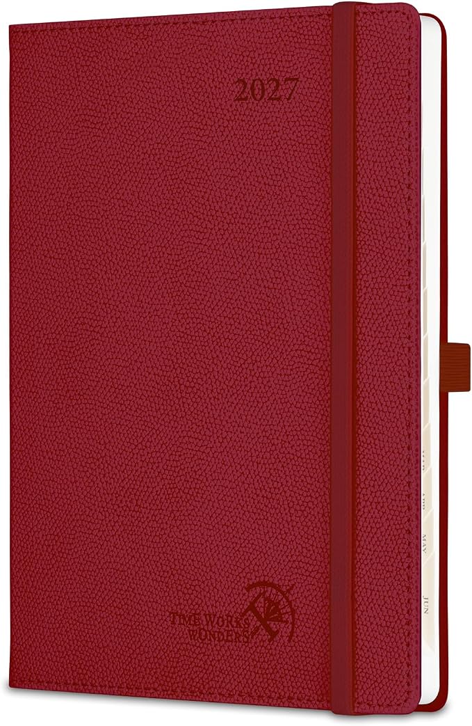 POPRUN 2027 Planner (Medium 6.75"x 8.75"), Weekly and Monthly Planner | Daily Calendar Book Jan.2027 - Dec.2027, Appointment Book with Monthly Tabs, Leather Hardcover, Inner Pocket - Burgundy