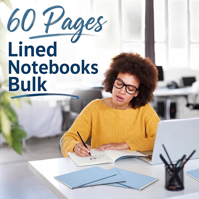 Mimorou 100 Pcs Journals Notebooks Bulk - Kraft Softcover A5 Small Notebooks 5.5 Inch x 8.3 Inch Notepads with 60 Page 30 Sheet for Writing Sketch Travel Office Supplies(Light Blue,Unlined)