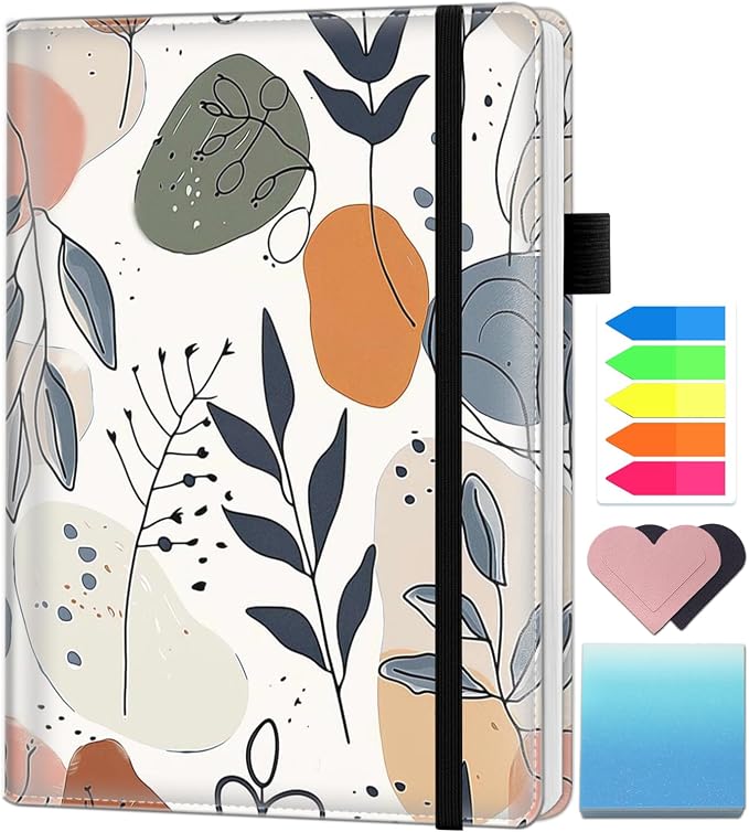 A5 Leather Lined Journal Notebook, 200 Pages Hardcover Executive Notebook for Men Women Office School Note Taking, Thick Writing Paper Daily Journal with Bookmarks/Indexes,Painting