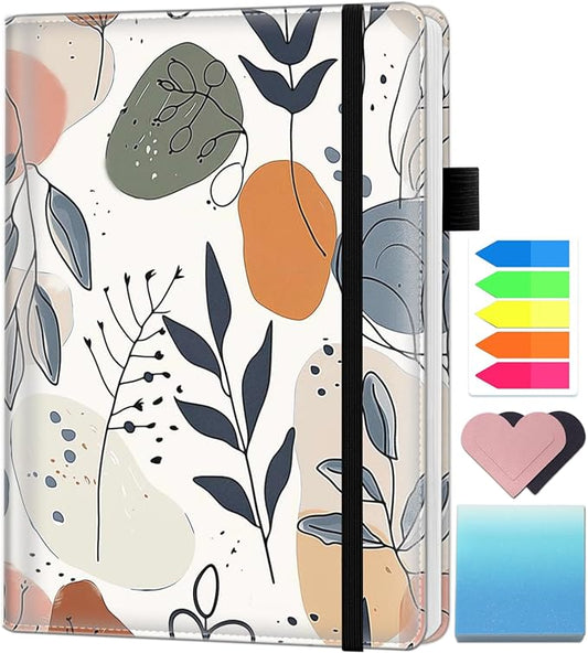 A5 Leather Lined Journal Notebook, 200 Pages Hardcover Executive Notebook for Men Women Office School Note Taking, Thick Writing Paper Daily Journal with Bookmarks/Indexes,Painting