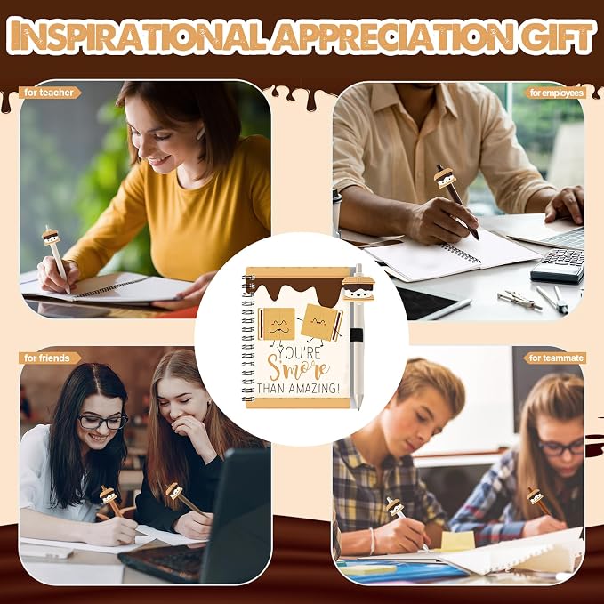 Tenceur 12 Sets S'more Back to School Gifts Bulk Inspirational Appreciation Marshmallow Spiral Notepad and Pen Set Coworker Thank You Gift for Teacher Employee Nurse Staff Team Office Party Favors