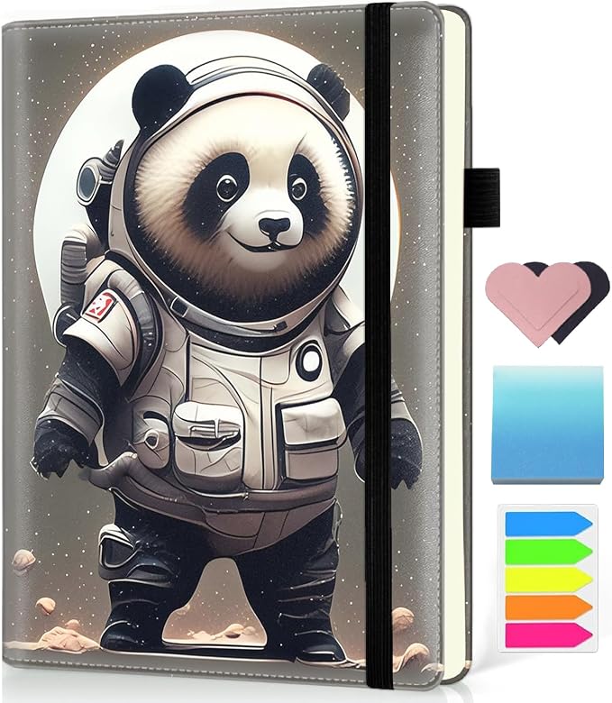 Hardcover Executive Notebooks, A5 PU Leather Lined Journal Notebook, 200 Pages Thick Paper Subject Notebooks for School,Work,Home Writing Business Notebook, Diary Book ， Astronaut Panda