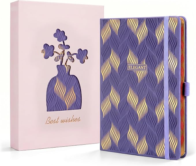Comix Aesthetic Lined Journal for Women, 192 Pages, 100GSM Paper, Pretty Leather Journal Notebook for Writing, Cute A5 Hardcover Notebook for Work Home School, 5.5" x 8.3", Lavender, Leaf Motif