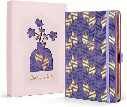 Comix Aesthetic Lined Journal for Women, 192 Pages, 100GSM Paper, Pretty Leather Journal Notebook for Writing, Cute A5 Hardcover Notebook for Work Home School, 5.5" x 8.3", Lavender, Leaf Motif