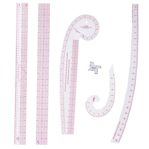 Imperial Sewing Ruler & French Curves for Pattern Making Drafting, Clear Plastic Fashion Designer Ruler Kit in Inches (6-Piece Set)