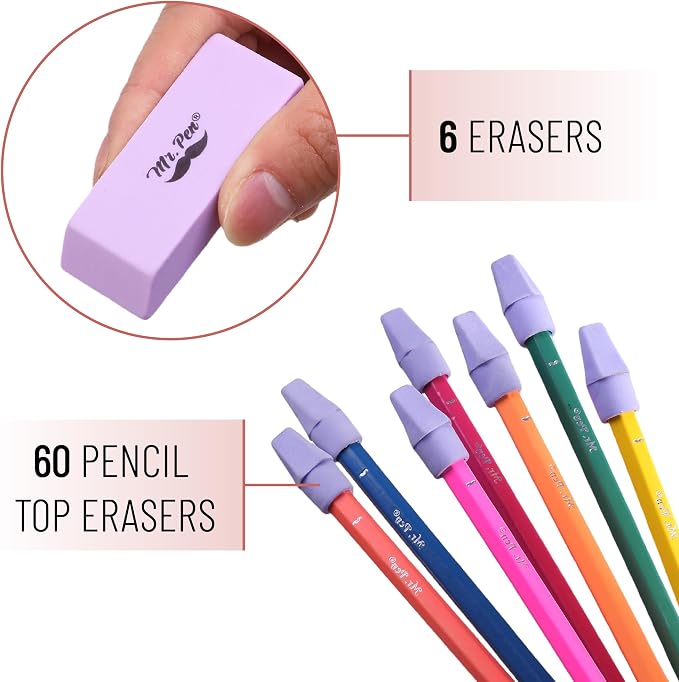Mr. Pen- School Eraser Combination Set, 66 Pack, Purple | Latex Free Erasers for School, Office, Art Sketching, Homework, Exams, Clean Smudge-Free Correction