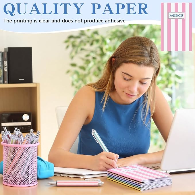 Motiskyy 24 Set Colorful Striped Mini Notebooks and Pens Bulk Small Lined Notepads for Back to School Students Teachers Employee Classroom Prize Office Supplies