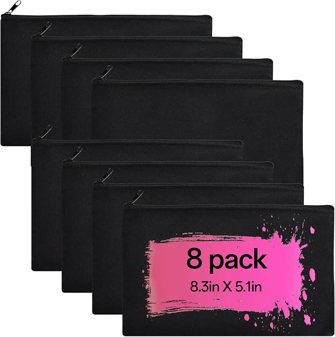 ZeeDix Canvas Zipper Pouch Bulk – 8.3 x 5 Inches Cotton Canvas Pouches with Zipper, Canvas Pencil Pouch, Makeup Bags Bulk for Travel Cosmetic Toiletry, Multipurpose Zipper Pouch for DIY Craft Storage