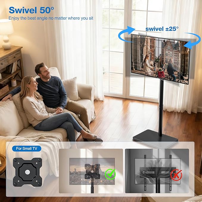Swivel/Tilt Universal Floor TV Stand with Mount for 13-55 Inch TVs or Monitors, Height Adjustable Tall TV Stand with Sturdy Wooden Base Hold up to 77 lbs, Max VESA 400x400mm, Black