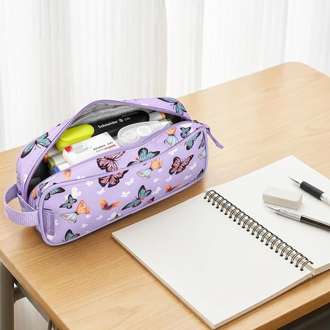 Choco Mocha Kids Pencil Case for Girls, Soft Zipper Pencil Pouch for Girls Pencil Case for School Butterfly Pencil Bag for Toddler Girl, Purple