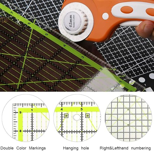 UOOU 9.5 inch Quilting Ruler, Square Quilting Rulers Fabric Cutting Ruler | Acrylic Sewing Ruler Quilters Rulers Clear Mark for Easy Precision Cutting and Crafts Quilting and Sewing
