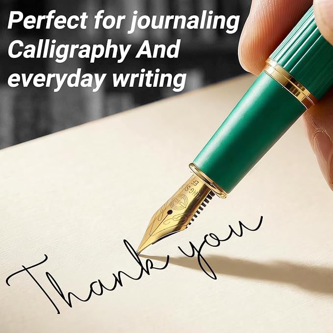 Fountain Pen,Elegant Fountain Pens with 2 Nib(F/EF) 8 cartridges 2 convertes,Fancy Pen for Journaling,Nice Pens for Writing,Calligraphy Pen,Writing Pen with Gift Case(Green)