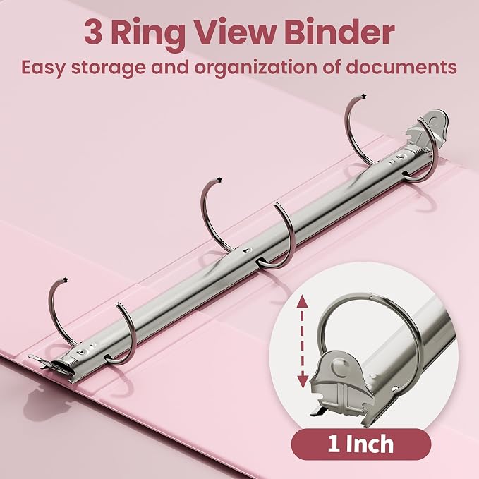 SUNEE 3 Ring Binder 1 Inch 4 Pack, Clear View 1" Binders Three Ring PVC-Free (Fit 8.5x11 Inches) for School or Office Supplies, Assorted Pastel