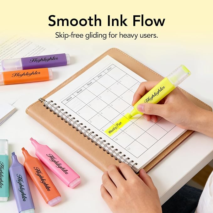12 Pastel Highlighters, Quick-Dry Chisel Tip Markers | Soft Macaron Colors | Water-Based for Notes, Journals, Planners & Office