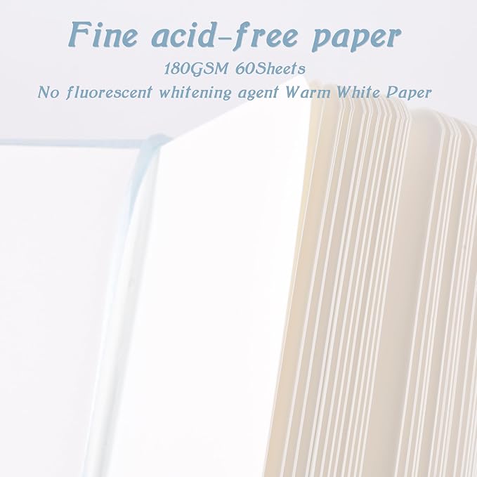 Mix Media Pad,3.5"x5.5" Small Hardcover Leather Art Sketchbook,60 Sheets(112lb/180gsm) Heavyweight Acid Free Artistic Painting Drawing Sketching Paper, Handy Pocket Journal Sketchbook.Light Blue