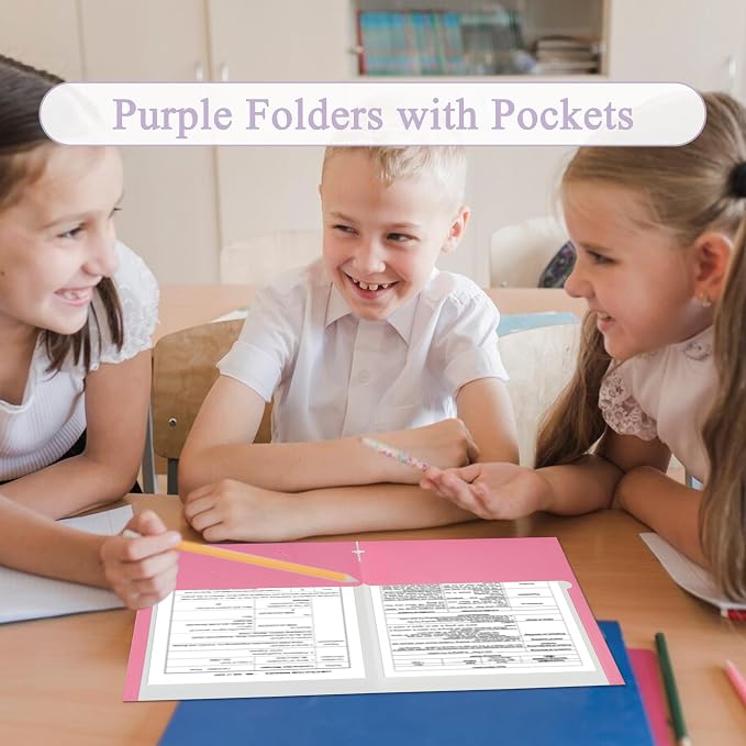 Zzrywuty File folders with Pockets,Pink Two folders for documents,100 Pack Paper Folders with Card Slot,Letter Size,School Students,Business,Home and Office Workers
