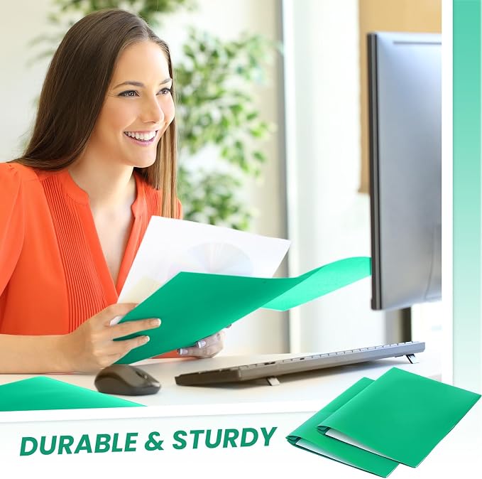 Yeaqee 500 Pcs Plastic 2 Pocket Folders with Prongs Bulk for Back to School, 3 Prong File Folders Fit Letter Size Paper, for School Office Homework Paperwork Organization Supplies (Green)