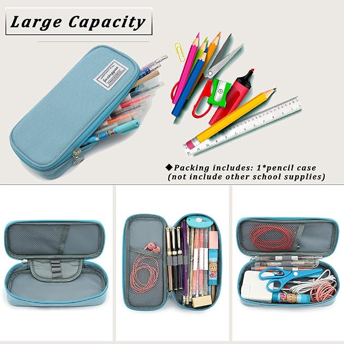 FUXINGYAO Pencil Case, Multi- Slot Pencil Pouch, Portable Pencil Bag, Pen Case for& Office(Blue)
