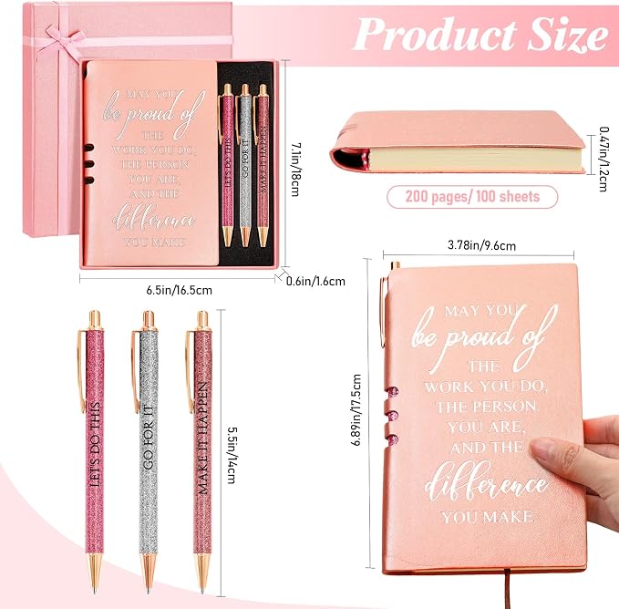 Resurhang 5 Pcs Employee Appreciation Gift Leather Journal Notebook 3 Ballpoint Pens with Box Thank You Gift for Nurse Volunteer Teacher Secretary Assistant Coworker Women(Rose Gold)