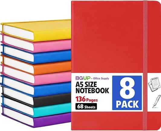 8 Pack Lined Journal Notebook for Work, A5 Hardcover (5.5" x 8.3"), 8 Colors 136 Pages Medium College Ruled Notebook Bulk, for Writing, Note Taking, Business Work School Home