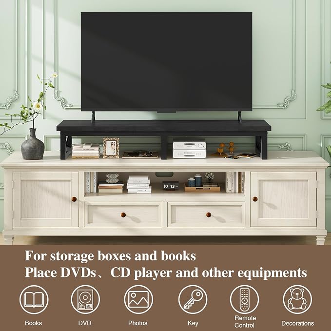 IBUYKE 45" Large TV Riser for 32-60 inch TV,Tabletop Short TV Stand with Storage and Steel Legs,Dual Screen Office Desk,Stand Riser,TV Riser Stand for Home,Bedroom,Living Room,Black TVT002B