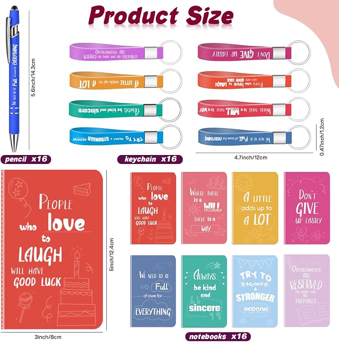 DoubleCare 48 Pcs Thank You Gifts Inspirational Notebooks with Pen & Keychain, 3 x 5 Inch Motivational Mini Notepads Bulk,Cute Colorful Journal Notebooks for Employee Teacher Staff Coworker