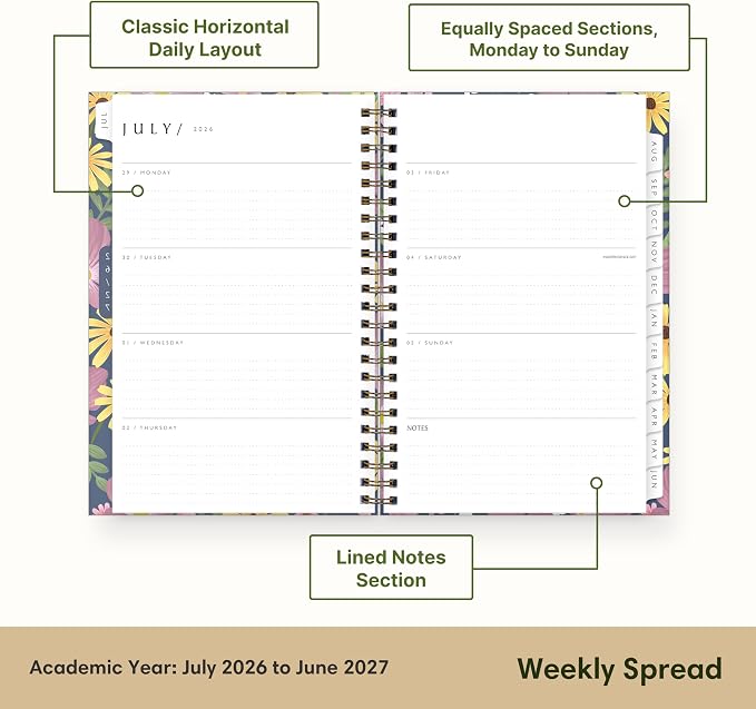 Blue Sky 2026-2027 Weekly & Monthly Academic Planner Calendar, 5"x8", Gail | July 2026 - June 2027, Flexible Cover From Recycled Plastic, Wirebound, Laminated Tabs, Storage Pocket, Academic Year