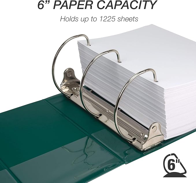 Samsill Durable 6 inch 3 Ring Binder, Locking D Ring Binder, Customizable Clear View Cover, Green, 2-Pack, Holds 1225 Pages