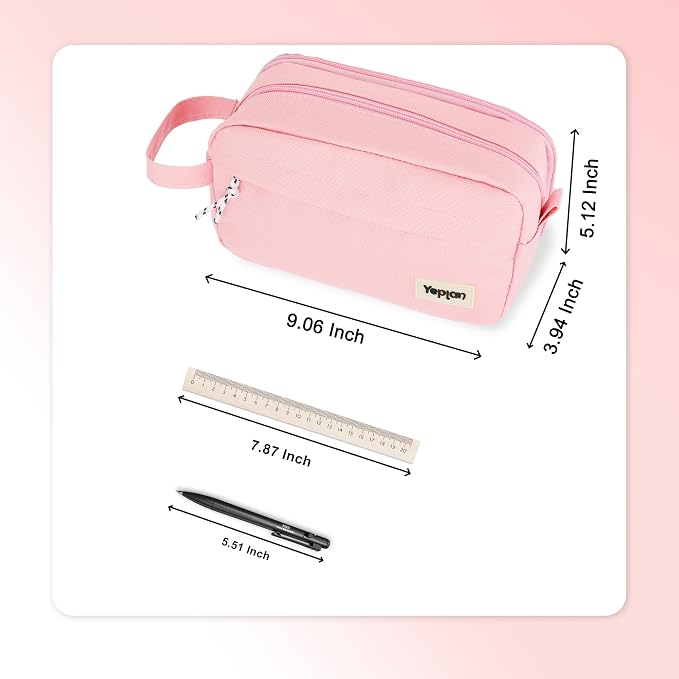 Yeplan Pink Large Capacity Pencil Pouch | Pencil Bag,Pencil Box,Cute Pencil Case,Stationery,Durable Light Weight Material,Back To School, Pencil Case For Girls