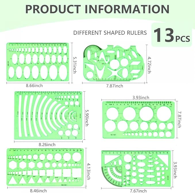 SenseYo 13 Pack Drawings Templates Stencil, Circle Template for Geometric Drawing Stencils, Plastic Clear Circle Stencils Architecture Supplies Drafting Tools for Office, Studying, Designing