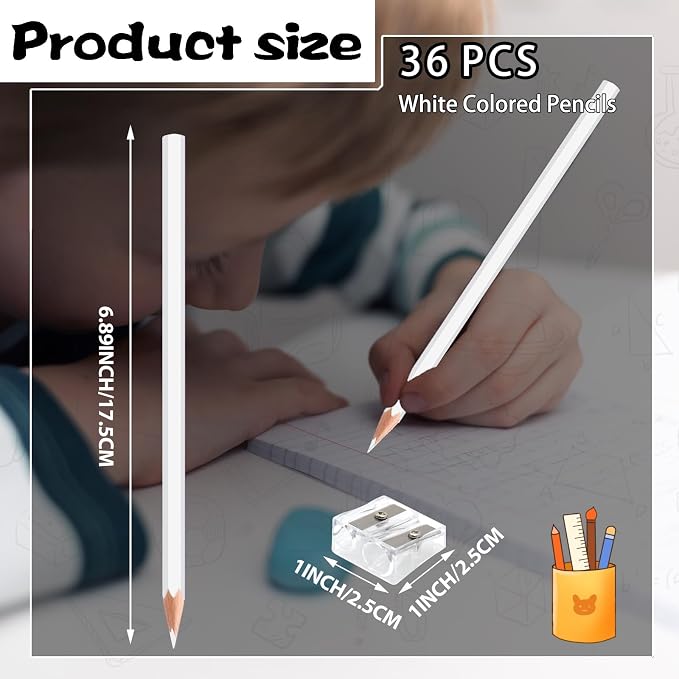 36 Pack White Colored Pencils for Kids, Pre-sharpened Art Pencils Back to School Supplies Set, Drawing Sketching Pencils for Students, Teachers, Classroom