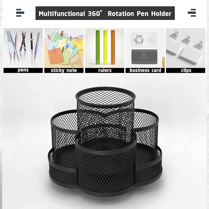 360 Rotatable Metal Mesh Desktop Pen Holder Pencil Holder Pencil Organizer Stationery Organizer Pen Pot Makeup Brush Organizer for Home School Office (Pink)