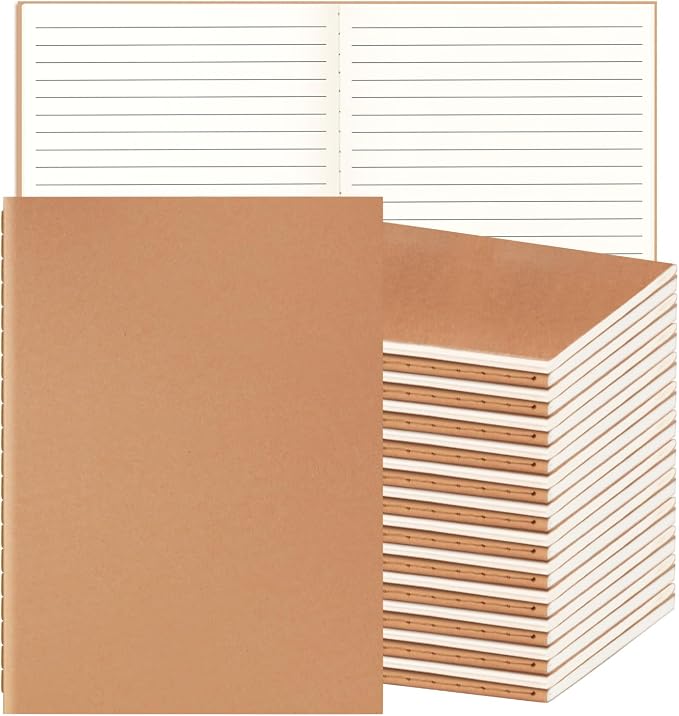 24 Pack A5 Ruled Lined Kraft Notebooks Bulk, Journaling Notebooks, A5 Lined College Ruled Notebook, 8.3x5.5 Inches 60 Pages Travel Journal Notebooks Set for Work, School, Writing