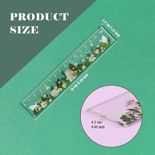 BAYTORY 4 Pack Clear Plastic Rulers 6 Inch, Aesthetic Acrylic Small Ruler | Measuring Drafting Metric Bulk Mini Ruler with Centimeters for School Home Office (Clear Flower 6 Inch)