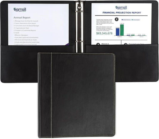 Samsill 1 Inch 3 Ring Binder, Leather, Black with Contrast Stitching, 8.5X 11 Inch, 3 Rings, Notebook Binder, Portfolio Organizer, Planner, Journal