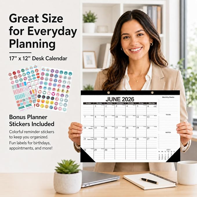 Desk Calendar 2026-2027 - Ougesi 19 Month Desk Top Calendar June 2026 - Dec 2027,17x12 Academic Desk Calendar with Thick Paper, Large Blocks for Home & Office (Black)