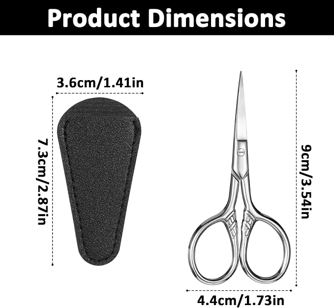 Vintage Embroidery Scissors with Leather Sheath, 3.6" Small Precision Craft Scissors with Textured Handle, Sharp Mini Detail Shears for Sewing, Needlework, Yarn, DIY Arts & Crafts