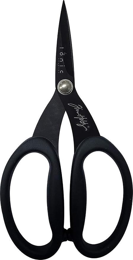 Tim Holtz Small Titanium Scissors - 7 Inch Mini Snips with Micro Serrated Blade - Non Stick Craft Tool for Cutting Paper, Fabric, and Sewing - Black Comfort Grip Handles