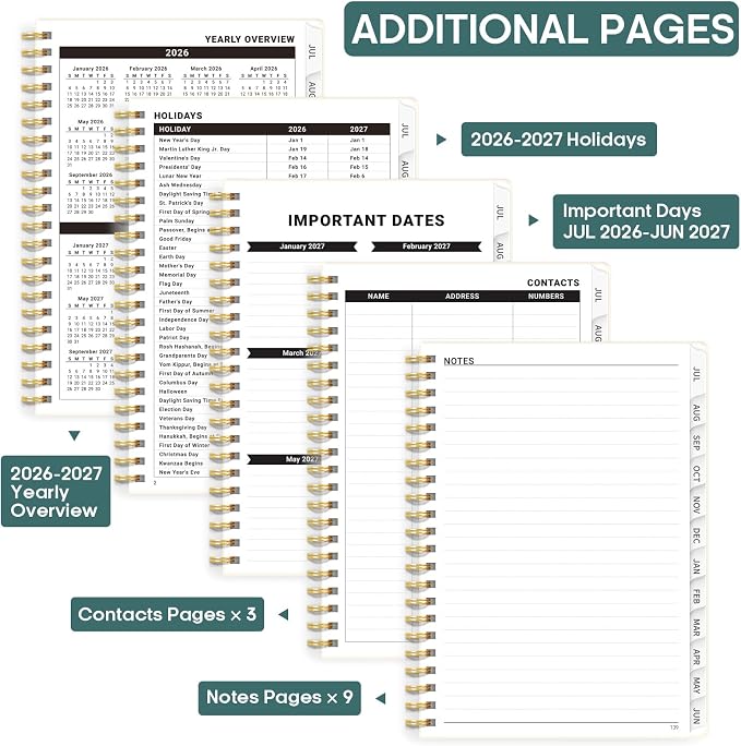 Academic Planner 2026-2027, Weekly and Monthly Calendar Book, July 2026 – June 2027, Hardcover Planner with Tabs, Perfect for Teachers, Students, Women & Men, A5 (6.4" x 8.5") - Mushrooms Grovel