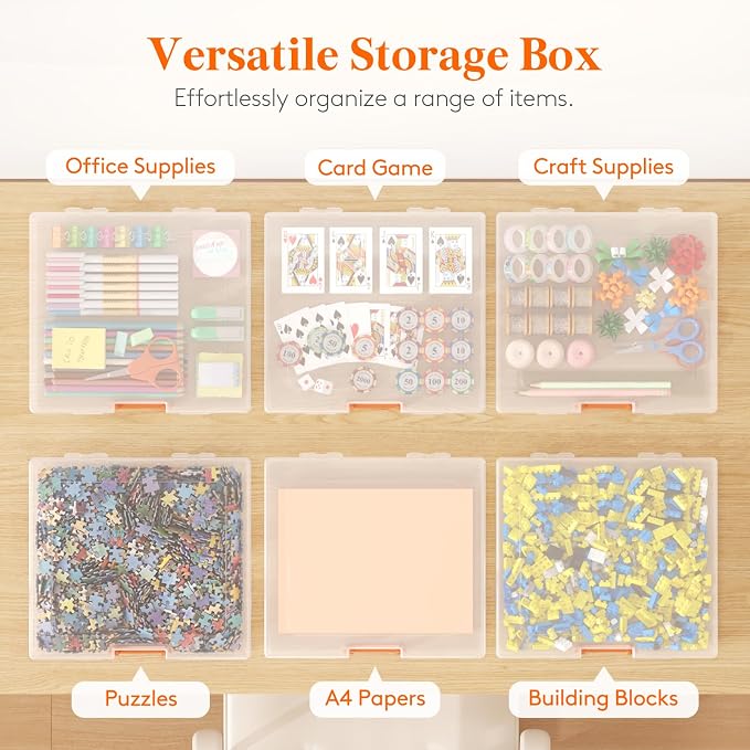 Lifewit 12 Pcs Board Game Storage Boxes, 12.2x10.6'' Paper Container with Secure Latch, Plastic Portable Organizer with Handle & Labels for File,Document,Puzzles, Cards, Art Supplies