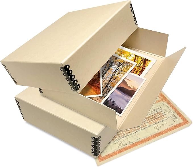 Lineco Museum Archival Storage Box, Drop Front, 8.75x10.75x3 in, Tan | Acid-Free with Metal Edge, Preserves Picture Longevity, Organize Photos, Newspapers, Prints, Documents, Crafts, DIY