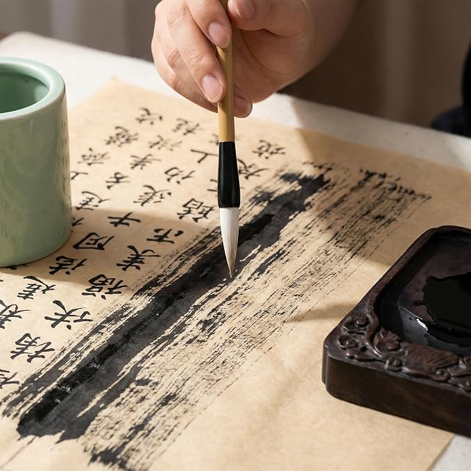 3 Pack Chinese Calligraphy Set 3 Sizes Chinese Calligraphy Brush Traditional Wooden Watercolor Ink Pens Chinese-Writing Brushes for Beginner Writing Painting Watercolor Art Tools