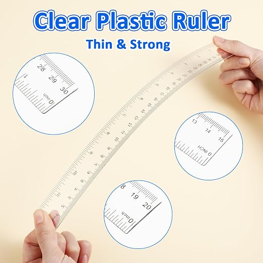 6 Pack Clear Ruler 6 Inch 8 Inch 12 in Flexible Plastic Ruler Small Transparent Rulers Measuring Tool Straight Rulers for Kids, School, Home, Office, Classroom, Drawing, Journaling