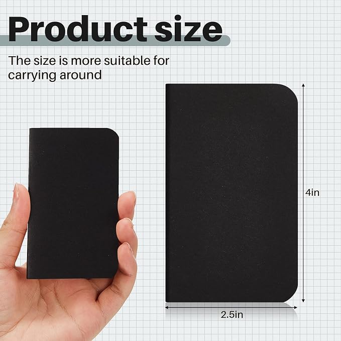 Outus 36 Pcs Pocket Notebook Mini Journal 2.5" x 4" Kraft Paper Mini Notepad Bulk Softcover Pocket Notepad Memo Diary Subject Notebooks for Student Travel School (Black,Blank Cover)