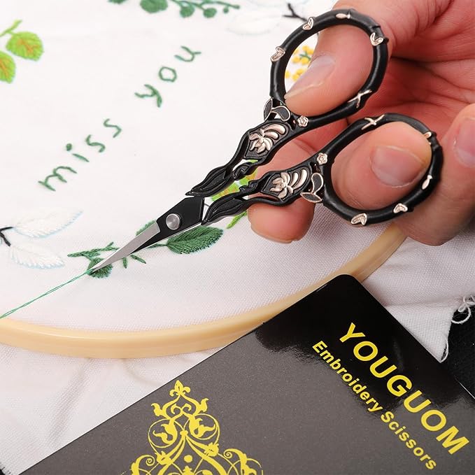 YOUGUOM Sewing Embroidery Scissors with Cover, Crochet Snips | Small, Sharp, Precision, Left/Right Handed, DIY Tool Kit, for Craft, Needlework, Cross Stitch, Yarn, Detail, Threading, Black