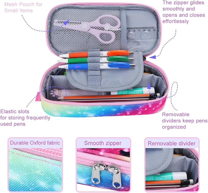 RHCPFOVR Kids Pencil Case for Girls-Soft Zipper Large Capacity Pencil Pouch for Girls Pencil Case for School Pencil Bag for Toddler (Rainbow Unicorn Flower)