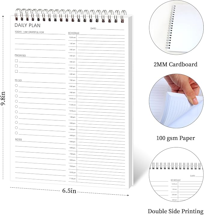 3 Pcs 24 Hour Daily Planner, To Do List for Work & Personal Life, 6.5 x 9.8 | Productivity Planner, Everyday Planner