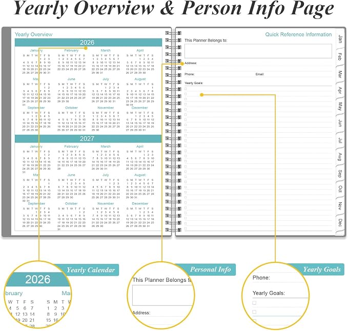 2026-2027 Planner - Planner 2026-2027 from July 2026 to June 2027 with 12 Monthly Tabs, Flexible Cover, Inner Pocket, 8.5" x 11", Grey-B