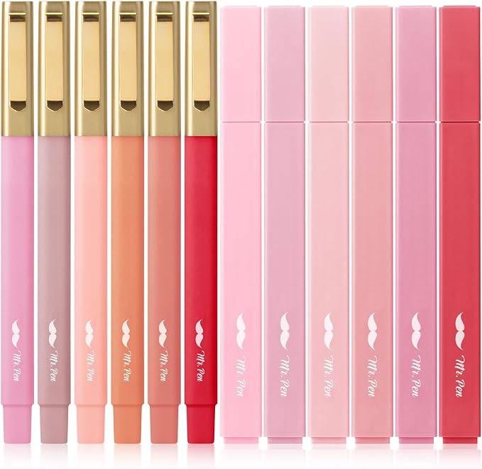 Mr. Pen- Aesthetic Highlighters and Ballpoint Pens No Bleed, 12 Pack | Shades of Pink, Bible Highlighters and Pens No Bleed, Fast Dry and No Smear for Bible Journaling, Planner, School Supplies